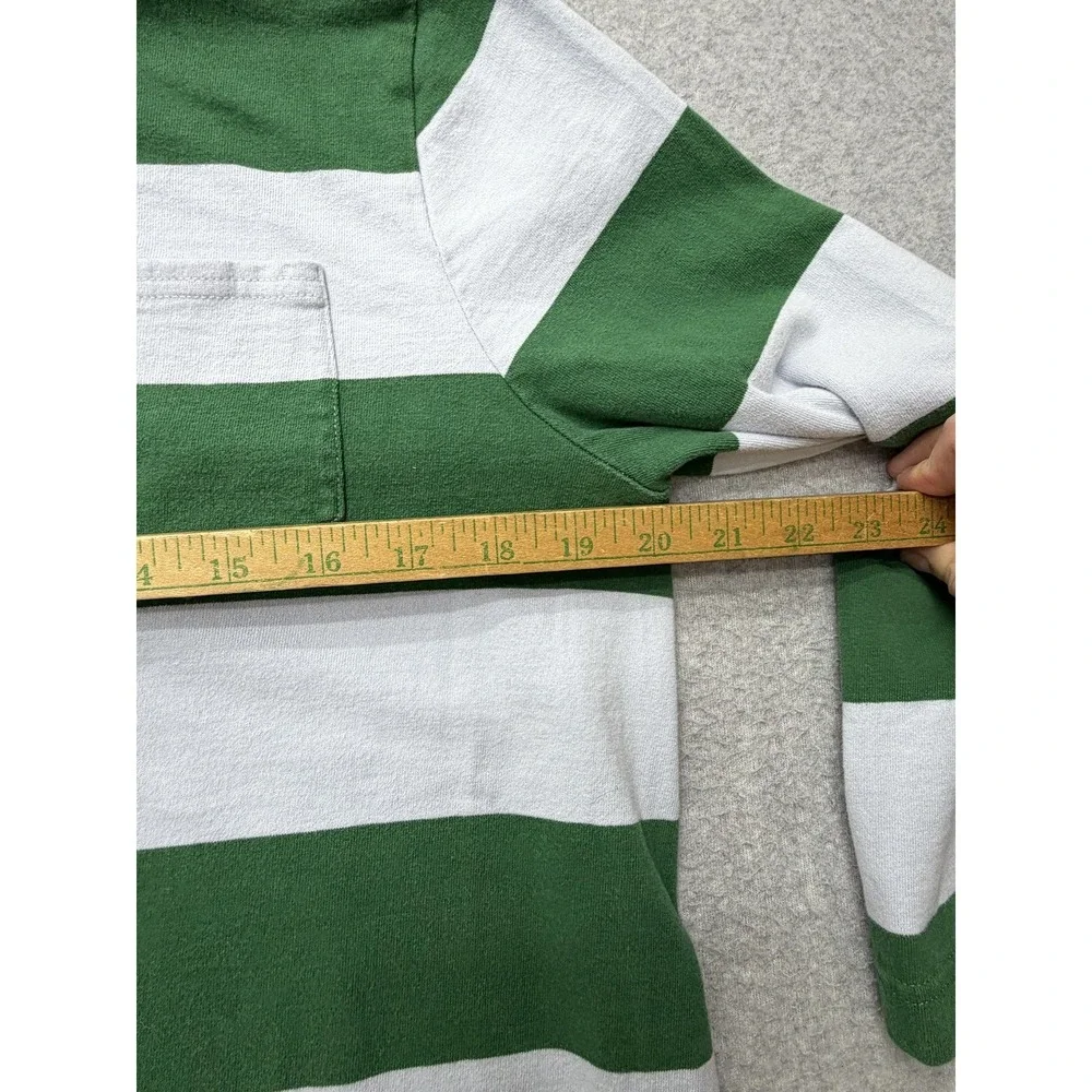 J.Crew Always Rugby Polo Shirt‎ Mens L Green White Stripe Long Sleeve Casual